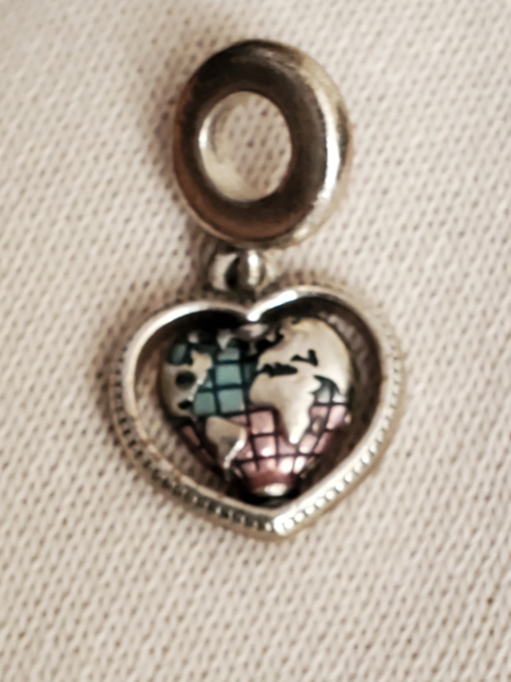 Pandora Silver Heart Globe Charm with Blue and Pink Accents